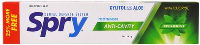 Xlear, Spry Toothpaste, Anti-Cavity with Fluoride, Spearmint, 5 oz (141 g) ,حمام، الجمال، العناية بالفم عن طريق الفم، إكسيليتول العناية بالفم، معجون الأسنان