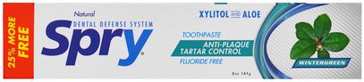 Xlear, Spry Toothpaste, Anti-Plaque and Tartar Control, Fluoride Free, Natural Wintergreen, 5 oz (141 g) ,حمام، الجمال، العناية بالفم عن طريق الفم، إكسيليتول العناية بالفم، معجون الأسنان