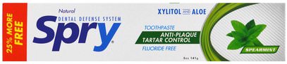 Xlear, Spry Toothpaste, Anti-Plaque Tartar Control, Fluoride Free, Natural Spearmint, 5 oz (141 g) ,حمام، الجمال، العناية بالفم عن طريق الفم، إكسيليتول العناية بالفم، معجون الأسنان