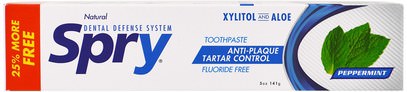 Xlear, Spry Toothpaste, Anti-Plaque Tartar Control, Flouride Free, Natural Peppermint, 5 oz (141 g) ,والصحة، وجفاف الفم، ورعاية الأسنان عن طريق الفم، إكسيليتول عن طريق الفم الرعاية