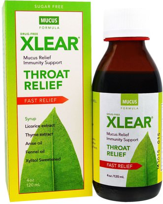Xlear, Throat Relief Syrup, Fast Relief, Mucus Formula, 4 oz (120 ml) ,والصحة، والانفلونزا الباردة والفيروسية، ورذاذ الرعاية الحلق
