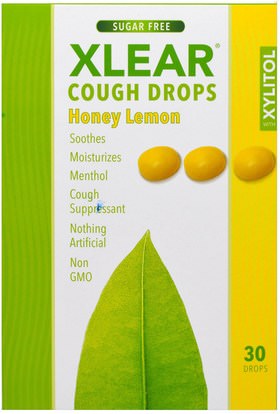 Xlear, Xylitol, Cough Drops, Sugar Free, Honey Lemon, 30 Drops ,والصحة، والرئة والقصبات الهوائية، والسعال قطرات