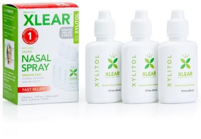 Xlear, Xylitol, Natural Saline Nasal Spray, 3 Bottles.75 fl oz (22 ml) Each ,حمام، الجمال، العناية بالأسنان عن طريق الفم، إكسيليتول العناية بالفم، الصحة، صحة الأنف، بخاخ الأنف