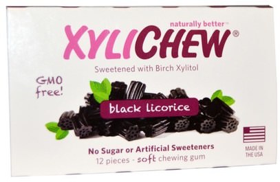 Xylichew Gum, Black Licorice, 12 Pieces ,حمام، الجمال، العناية بالأسنان الفم، النعناع الأسنان اللثة، العلكة، إكسيليتول الصمغ الحلوى