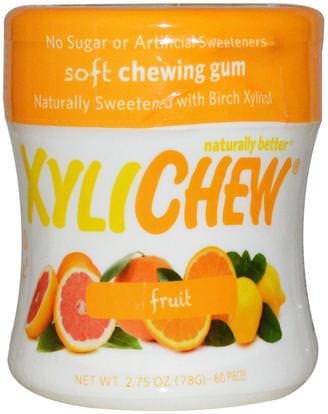 Xylichew Gum, Fruit, 60 Pieces, 2.75 oz (78 g) ,حمام، الجمال، العناية بالأسنان الفم، النعناع الأسنان اللثة، العلكة، إكسيليتول الصمغ الحلوى