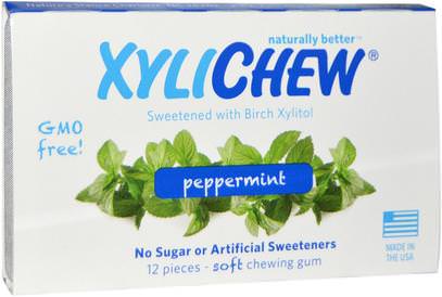 Xylichew Gum, Peppermint, 12 Pieces ,حمام، الجمال، العناية بالأسنان الفم، النعناع الأسنان اللثة، العلكة، إكسيليتول الصمغ الحلوى