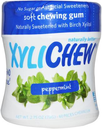 Xylichew Gum, Peppermint, 60 Pieces, 2.75 oz (78 g) ,حمام، الجمال، العناية بالأسنان الفم، النعناع الأسنان اللثة، العلكة، إكسيليتول الصمغ الحلوى