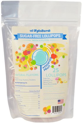 Xyloburst, Sugar-Free Lollipops, Assorted Fruit, 25 Lollipops ,حمام، والجمال، ورعاية الأسنان عن طريق الفم، إكسيليتول الصمغ الحلوى، والغذاء، والوجبات الخفيفة والحلوى