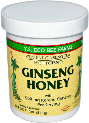 Y.S. Eco Bee Farms, Ginseng Honey, 11.0 oz (311 g) ,المكملات الغذائية، أدابتوغين، المحليات