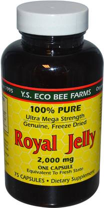 Y.S. Eco Bee Farms, Royal Jelly, 100% Pure, 2,000 mg, 75 Capsules ,المكملات الغذائية، منتجات النحل، هلام الملكي