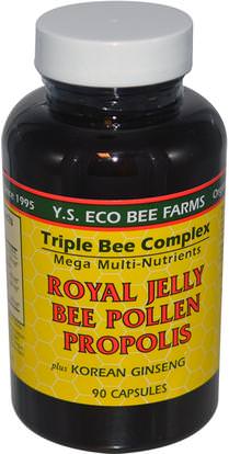 Y.S. Eco Bee Farms, Royal Jelly, Bee Pollen, Propolis, Plus Korean Ginseng, 90 Capsules ,المكملات الغذائية، أدابتوغين، منتجات النحل، هلام الملكي