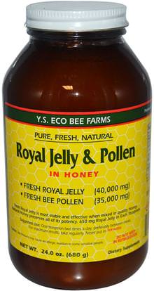 Y.S. Eco Bee Farms, Royal Jelly & Pollen, in Honey, 24 oz (680 g) ,المكملات الغذائية، منتجات النحل، هلام الملكي، الغذاء، المحليات