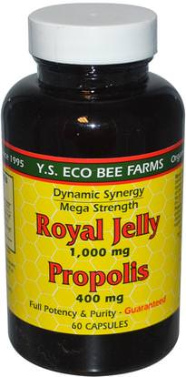 Y.S. Eco Bee Farms, Royal Jelly, Propolis, 1,000 mg/400 mg, 60 Capsules ,المكملات الغذائية، منتجات النحل، هلام الملكي، دنج النحل