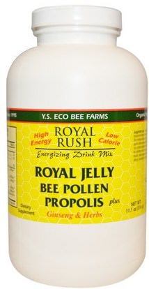Y.S. Eco Bee Farms, Royal Rush Energizing Drink Mix, Royal Jelly, Bee Pollen, Propolis Plus Ginseng & Herbs, 11.1 oz (316 g) ,المكملات الغذائية، أدابتوغين، منتجات النحل، لقاح النحل