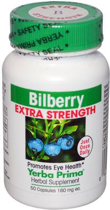 Yerba Prima, Bilberry Extra Strength, 160 mg, 50 Capsules ,الصحة، العناية بالعيون، العناية بالعيون، التوت