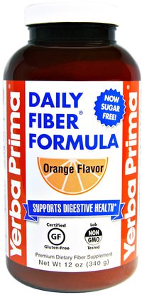 Yerba Prima, Daily Fiber Formula, Orange Flavor, 12 oz (340 g) ,المكملات الغذائية، والألياف