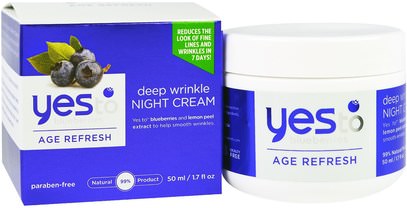 Yes to, Age Refresh, Deep Wrinkle Night Cream, Bluberries, 1.7 fl oz (50 ml) ,الصحة، الجلد، كريمات الليل، الجمال، العناية بالوجه، كريمات التجاعيد