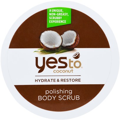 Yes to, Hydrate & Restore, Polishing Body Scrub, Coconut, 10 oz (280 g) ,حمام، الجمال، فرك الجسم