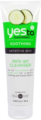 Yes to, Soothing, Sensitive Skin Daily Gel Cleanser, Cucumbers, 3.38 fl oz (95 g) ,الجمال، العناية بالوجه، منظفات الوجه