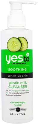 Yes to, Soothing, Sensitive Skin, Gentle Milk Cleanser, Cucumbers, 6 fl oz (177 ml) ,الجمال، العناية بالوجه، منظفات الوجه