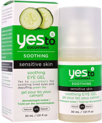 Yes to, Soothing, Sensitive Skin Soothing Eye Gel, Cucumbers, 1.01 fl oz (30 ml) ,الجمال، كريمات العين