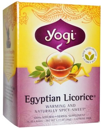 Yogi Tea, Egyptian Licorice, Caffeine Free, 16 Tea Bags, 1.27 oz (36 g) ,الغذاء، الشاي العشبية، عرق السوس الجذر الشاي، المكملات الغذائية، أدابتوغن