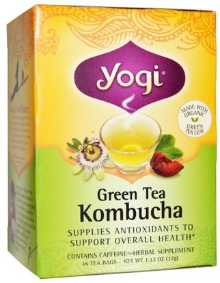 Yogi Tea, Green Tea Kombucha, 16 Tea Bags, 1.12 oz (32 g) ,الغذاء، الشاي العشبية، كومبوتشا الشاي العشبية، الشاي الأخضر