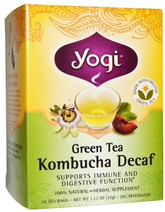 Yogi Tea, Green Tea Kombucha Decaf, 16 Tea Bags, 1.12 oz (32 g) ,الغذاء، الشاي العشبية، كومبوتشا الشاي العشبية، الشاي الأخضر