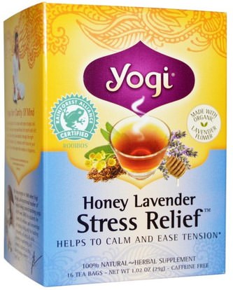 Yogi Tea, Honey Lavender Stress Relief, Caffeine Free, 16 Tea Bags, 1.02 oz (29 g) ,الطعام، شاي الأعشاب