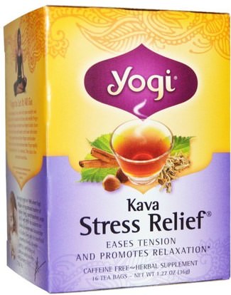 Yogi Tea, Kava Stress Relief, Caffeine Free, 16 Tea Bags, 1.27 oz (36 g) ,الطعام، شاي الأعشاب
