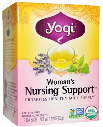 Yogi Tea, Organic, Womans Nursing Support, Caffeine Free, 16 Tea Bags, 1.12 oz (32 g) ,الصحة، الحمل، تغذية الطفل، الرضاعة الطبيعية