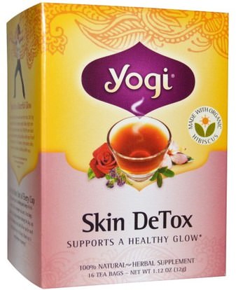 Yogi Tea, Soothing Rose Hibiscus Skin DeTox Tea, 16 Tea Bags, 1.12 oz (32 g) ,الطعام، شاي الأعشاب، الجلد
