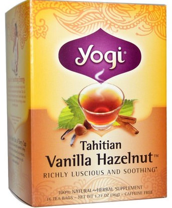 Yogi Tea, Tahitian Vanilla Hazelnut, Caffeine Free, 16 Tea Bags, 1.27 oz (36 g) ,Herb-sa