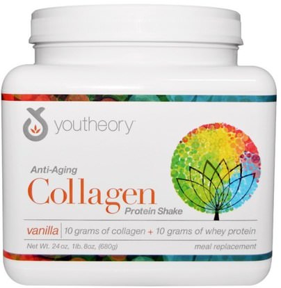 Youtheory, Collagen Protein Shake, Vanilla, 24 oz (680 g) ,المكملات الغذائية، البروتين، العظام، هشاشة العظام، الكولاجين
