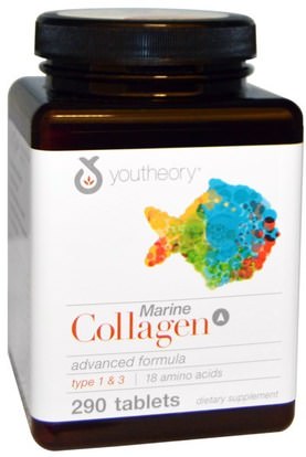Youtheory, Marine Collagen Advanced Formula, 290 Tablets ,الصحة، العظام، هشاشة العظام، الكولاجين