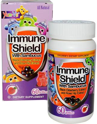 Yum-Vs, Immune Shield With Sambucus, Yummy Berry Flavor, 60 Jellies ,والصحة، والانفلونزا الباردة والفيروسية، كباب (سامبوكوس)، صحة الأطفال، وملاحق الأطفال