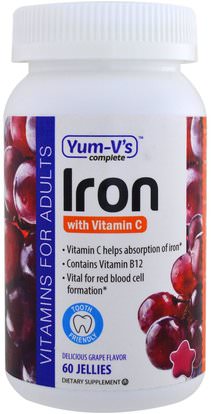Yum-Vs, Iron, with Vitamin C, Grape Flavor, 60 Jellies ,المكملات الغذائية، غوميز، المعادن، الحديد