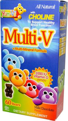 Yum-Vs, MultiV + Multi-Mineral Formula, Milk Chocolate Flavor, 60 Bears ,الفيتامينات، الفيتامينات المتعددة، غوميس الفيتامينات، صحة الأطفال، أطفال غوميز