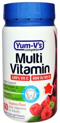Yum-Vs, Multi Vitamin, for Adults,Raspberry Flavor, 60 Jelly Vitamins ,الفيتامينات، الفيتامينات المتعددة، غوميس الفيتامينات