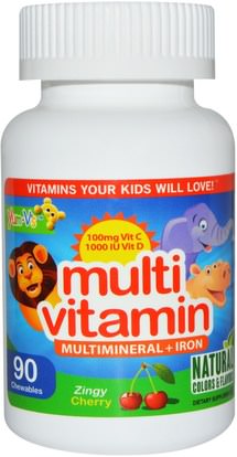 Yum-Vs, Multi Vitamin, Multimineral + Iron, Zing Cherry, 90 Chewables ,الفيتامينات، الفيتامينات المتعددة، الأطفال الفيتامينات