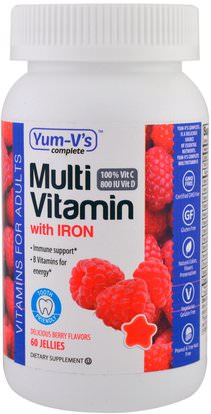 Yum-Vs, Multivitamin with Iron, Delicious Berry Flavors, 60 Jellies ,الفيتامينات، الفيتامينات المتعددة، غوميس الفيتامينات