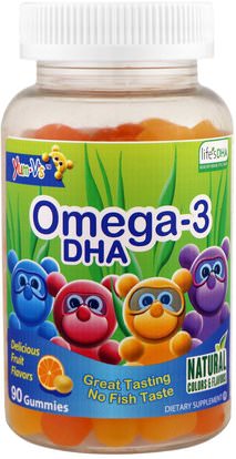 Yum-Vs, Omega-3 DHA, Mixed Fruit, 90 Gummies ,المكملات الغذائية، إيفا أوميجا 3 6 9 (إيبا دا)، أوميغا 369 غوميز
