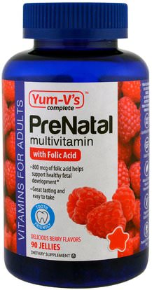 Yum-Vs, PreNatal Multivitamin with Folic Acid, Berry Flavors, 90 Jellies ,الفيتامينات، الفيتامينات المتعددة، غوميس الفيتامينات