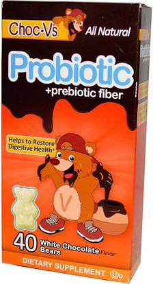 Yum-Vs, Probiotic + Prebiotic Fiber, White Chocolate, 40 Bears ,المكملات الغذائية، البروبيوتيك، الأطفال البروبيوتيك، استقرت البروبيوتيك