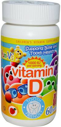 Yum-Vs, Vitamin D, Yummy Berry Flavor, 1000 IU, 60 Jellies ,الفيتامينات، فيتامين d3، فيتامين د غوميس، صحة الأطفال، أطفال غوميز