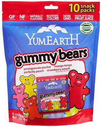 YumEarth, Gummy Bears, Assorted Flavors, 10 Snack Packs, 25.5 g Each ,الطعام، الوجبات الخفيفة، الحلوى