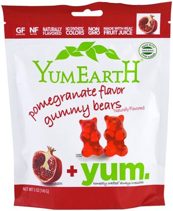 YumEarth, Gummy Bears, Pomegranate + Yum, 5 oz (140 g) ,الطعام، الوجبات الخفيفة، الحلوى