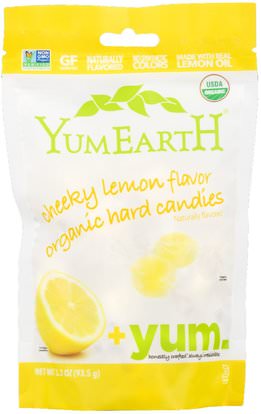 YumEarth, Organic Hard Candies, Cheeky Lemon, 3.3 oz (93.5 g) ,الطعام، الوجبات الخفيفة، الحلوى