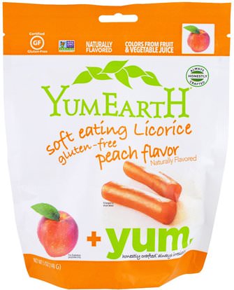 YumEarth, Soft Eating Gluten-Free Peach Licorice + Yum, 5 oz (140 g) ,الغذاء، عرق السوس، والوجبات الخفيفة، والحلوى