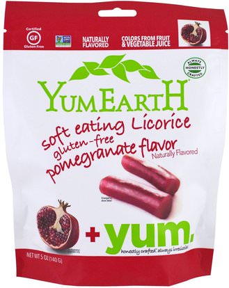 YumEarth, Soft Eating Gluten Free Pomegranate Licorice + Yum, 5 oz (140 g) ,الغذاء، عرق السوس، والوجبات الخفيفة، والحلوى